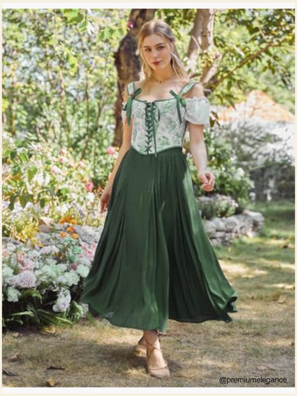 Maxi Skirt Flowy Boho Renaissance A-Line Long Skirt with Pockets - Picture 3 of 7